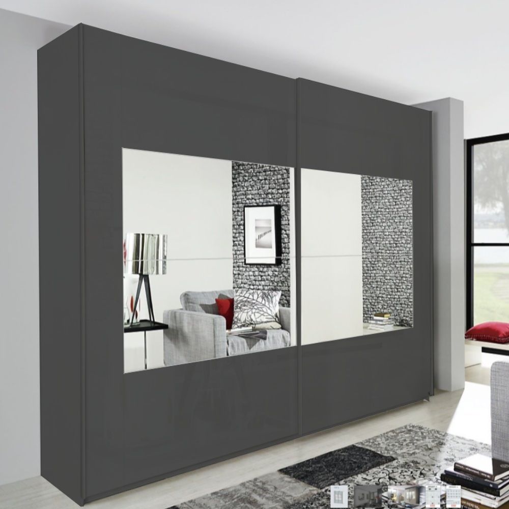 Oakwood Miramar Quest Sliding Door Wardrobe With Glass Front - Graphite