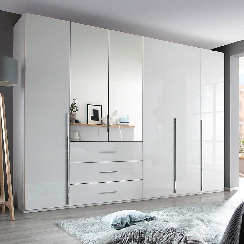 Oakwood Rauch Montclar 6 Door Hinged Combi High Gloss White Wardrobe with Premium Interior