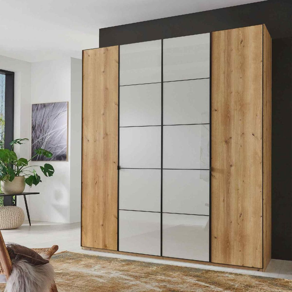 Oakwood Wiemann Quito Bianco Oak and Champagne Glass 4 Door Wardrobe - 200CM