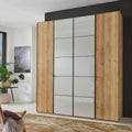 Oakwood Wiemann Quito Bianco Oak and Champagne Glass 4 Door Wardrobe - 200CM