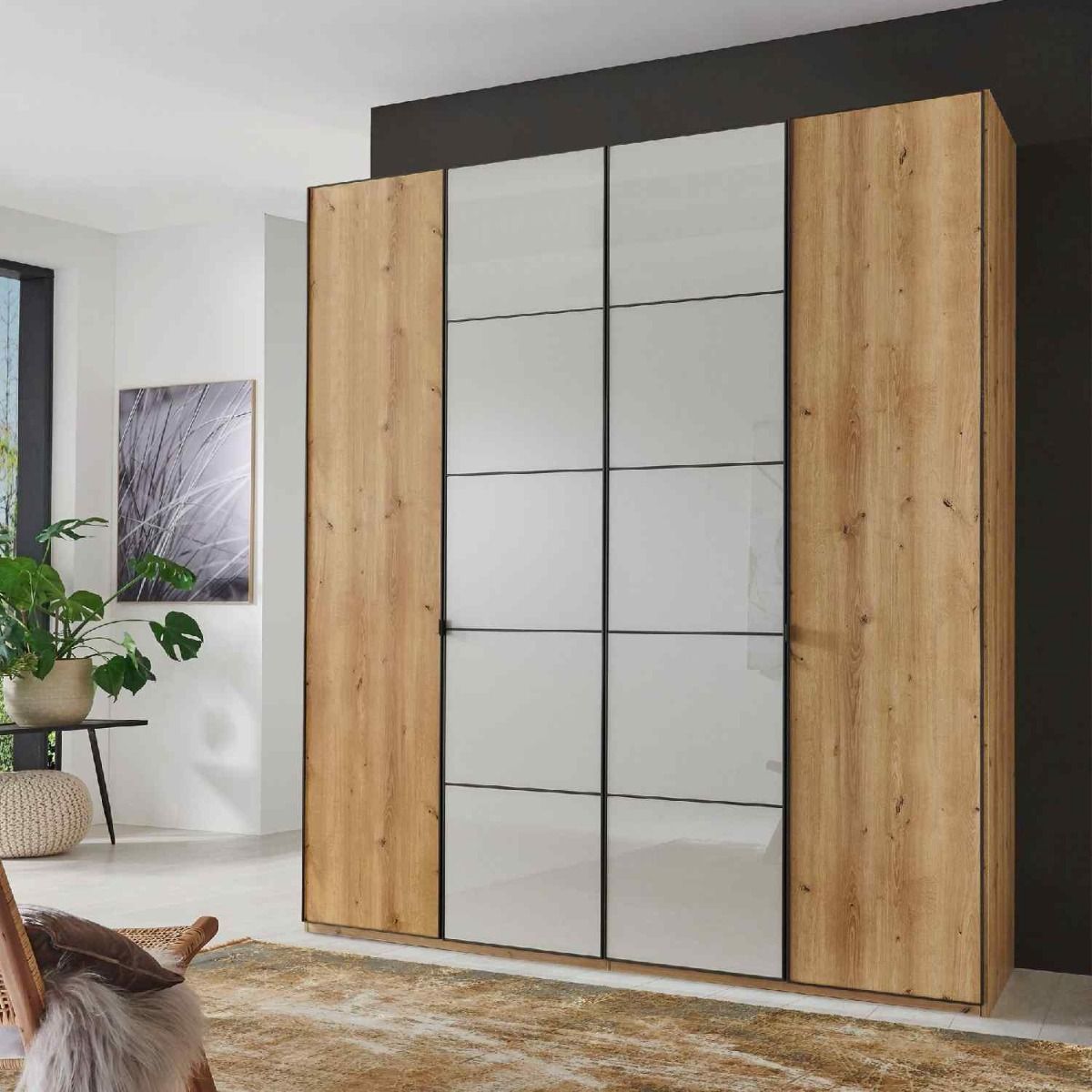 Oakwood Wiemann Quito Bianco Oak and Champagne Glass 4 Door Wardrobe - 200CM