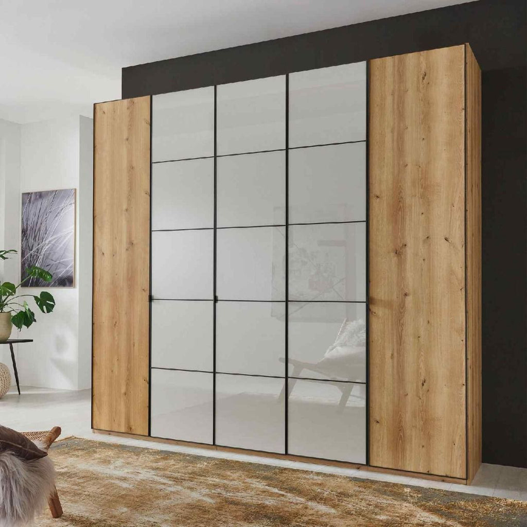 Oakwood Wiemann Quito Bianco Oak and Champagne Glass 5 Door Wardrobe - 250CM