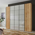 Oakwood Wiemann Quito Bianco Oak and Champagne Glass 5 Door Wardrobe - 250CM