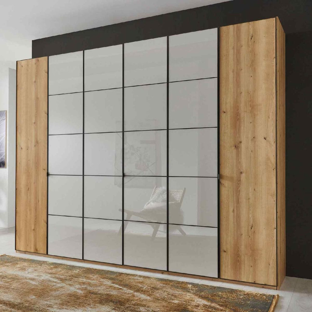 Oakwood Wiemann Quito Bianco Oak and Champagne Glass 6 Door Wardrobe - 300CM