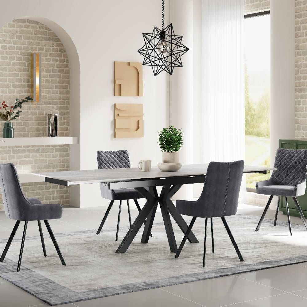 Oakwood Vilo Ceramic Argento Grey 120/150/180cm Extending Dining Table Set