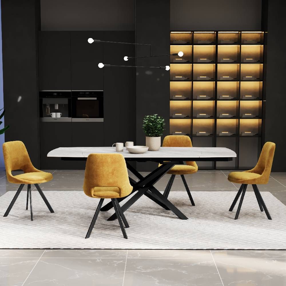 Oakwood Ezra Ceramic Argento Grey 120/180cm Extending Dining Table Set