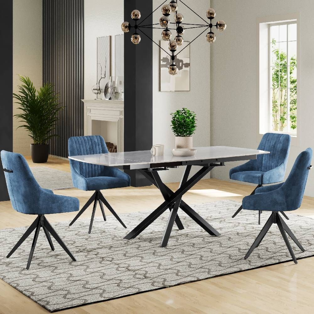 Oakwood Ezra Ceramic Pearla Grey 120/180cm Extending Dining Table Set