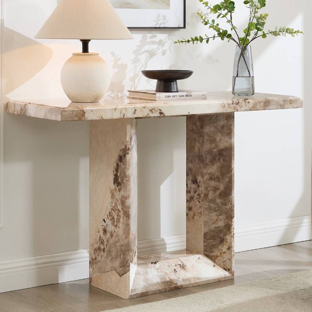 Oakwood Artemis Marble Console Table Mottled Mocha