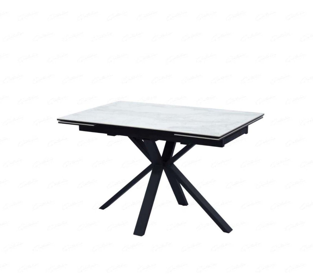 Oakwood Phoenix Small Ceramic White Marble Top Ext Dining Table
