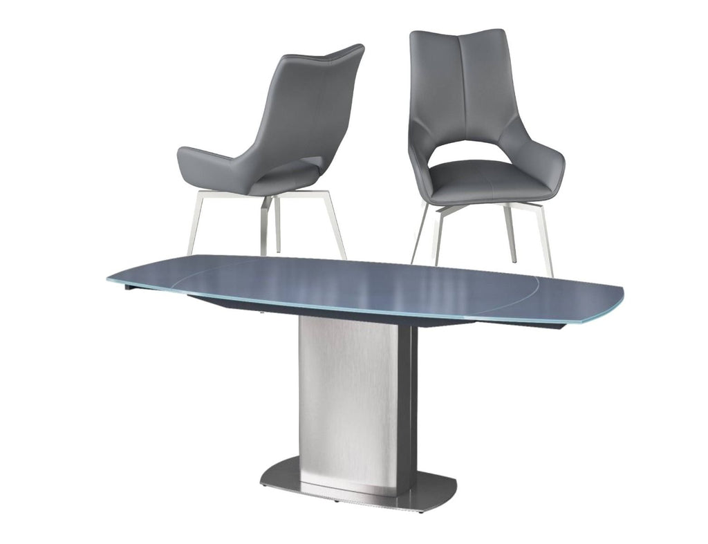 Oakwood Oscar Grey Tempered Glass Swivel Dining Table Set