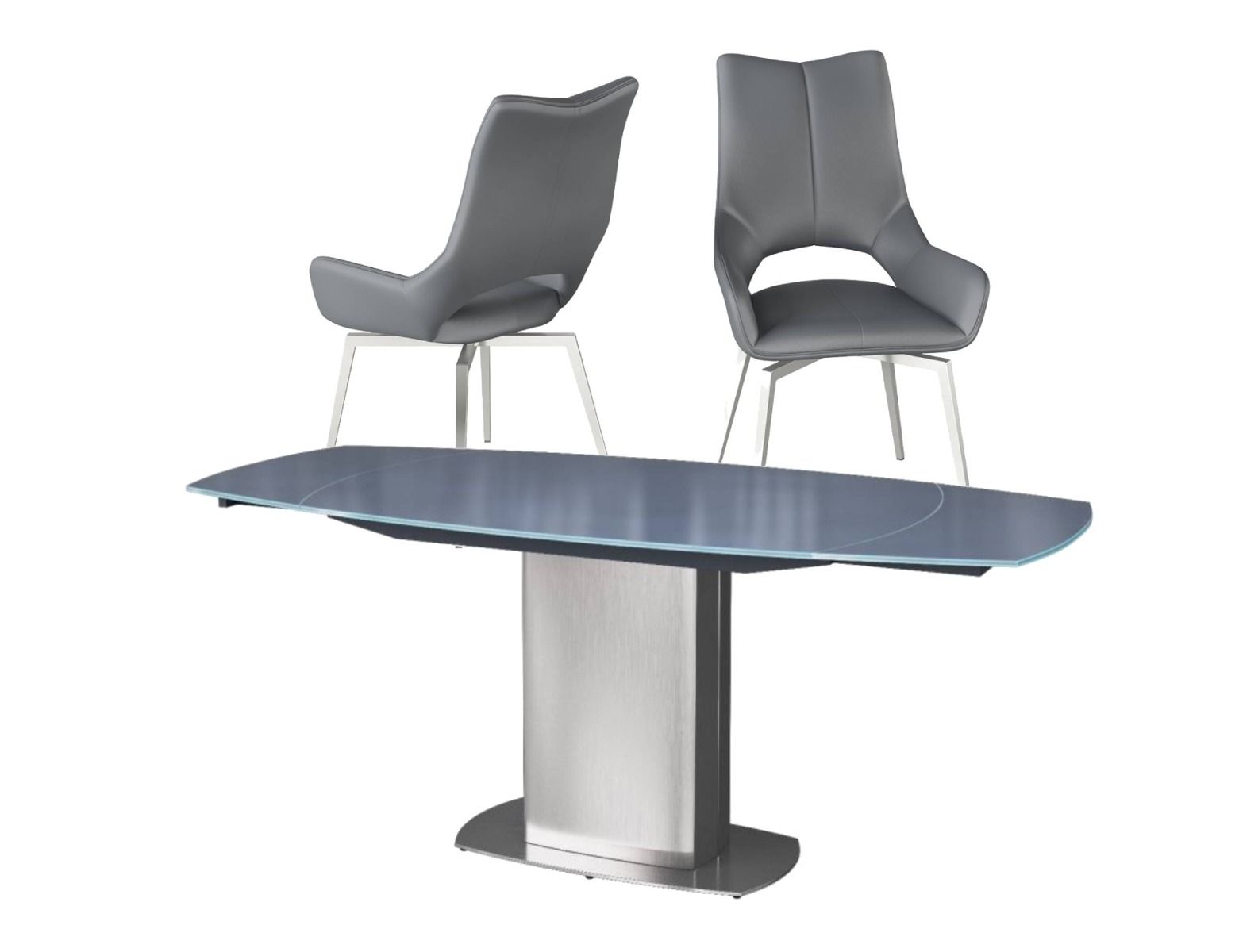 Oakwood Oscar Grey Tempered Glass Swivel Dining Table Set