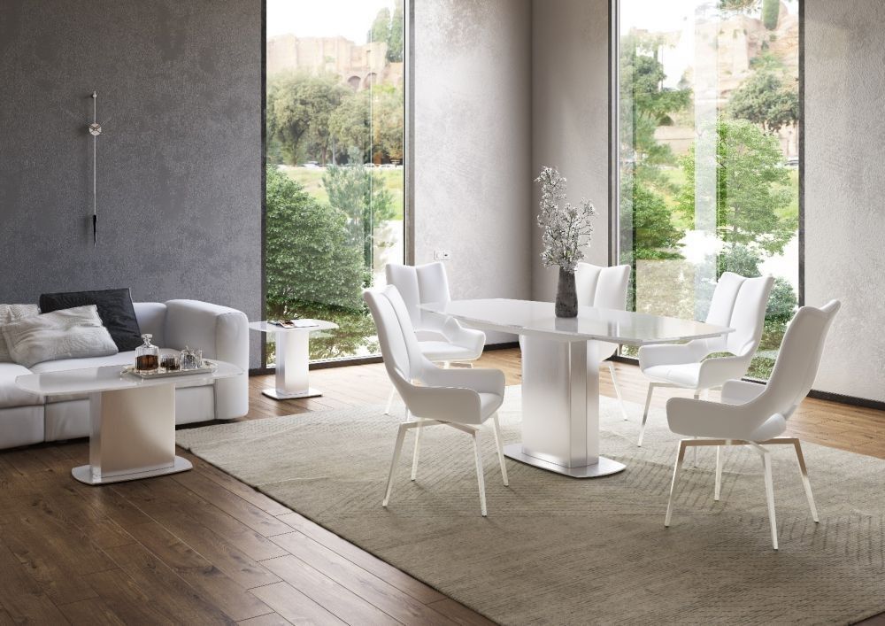 Oakwood Oscar Grey Tempered Glass Swivel Dining Table Set