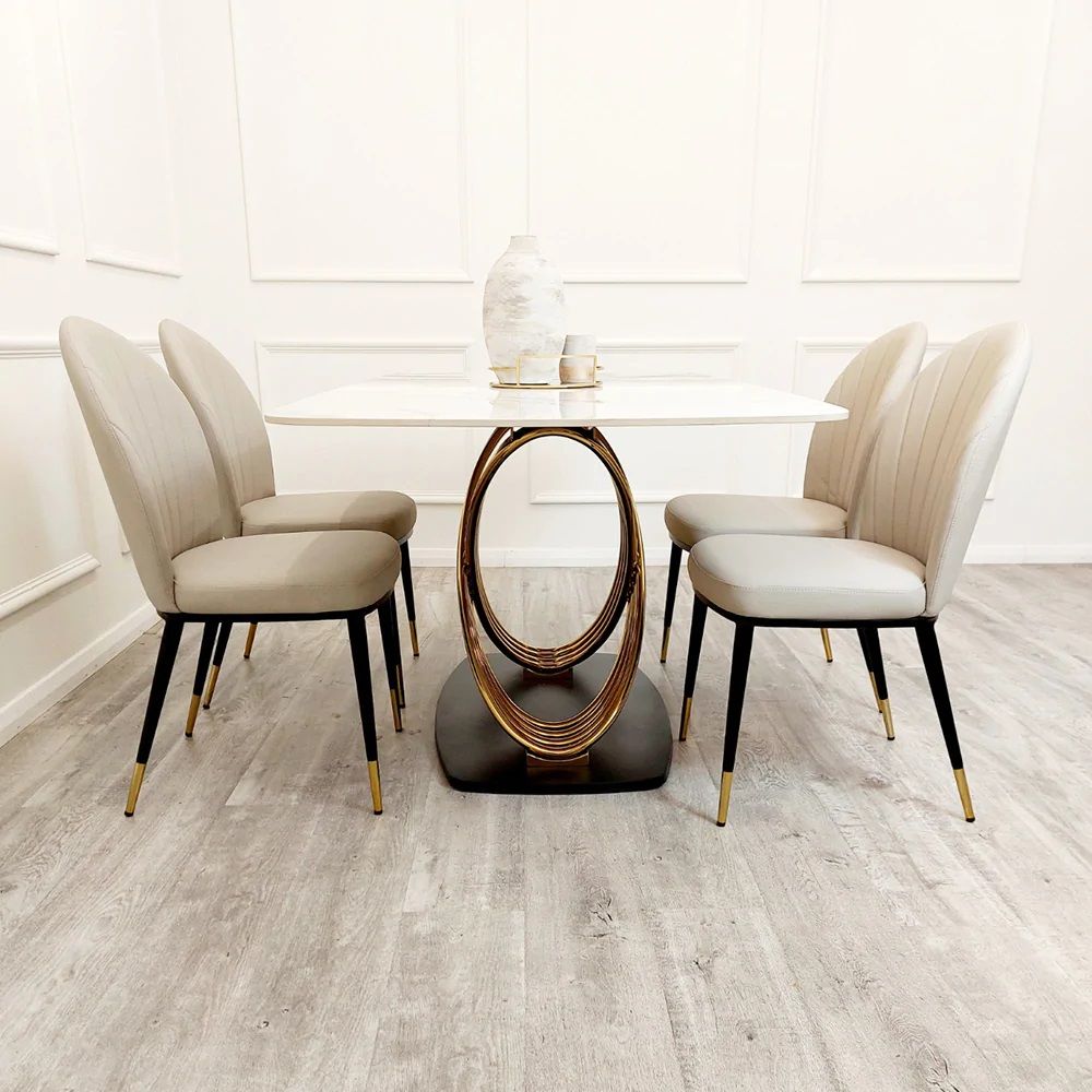 Oakwood Orion Gold 1.8 Dining Table Set with Polar White Sintered Stone Top