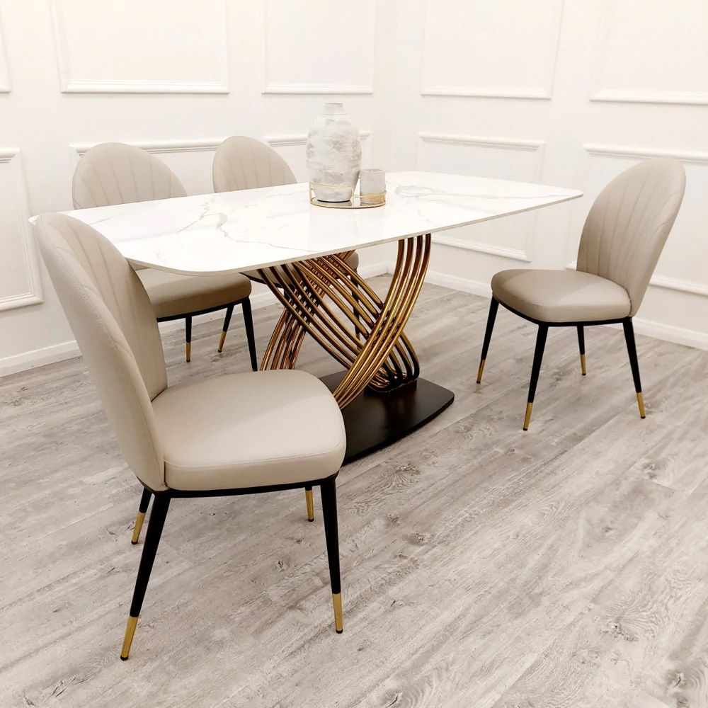 Oakwood Orion Gold 1.8 Dining Table Set with Polar White Sintered Stone Top