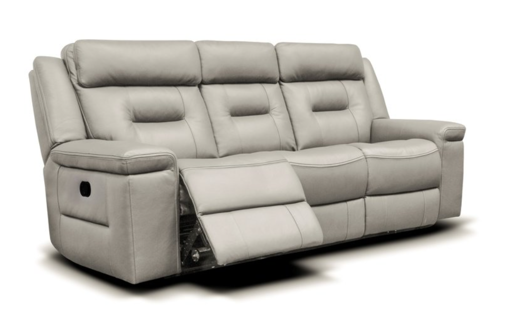 Oakwood Osbourne Italian Grey Full Natural Grain Thick Leather 3 Seater Sofa
