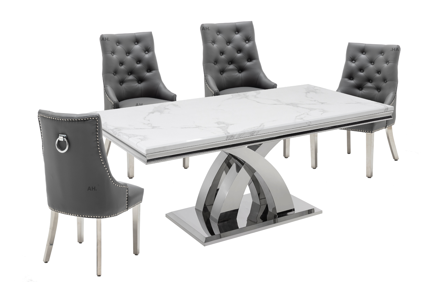 Oakwood Ottavia 1.8M White Marble Dining Table with Edmundson Round Knockerback Dining Chairs