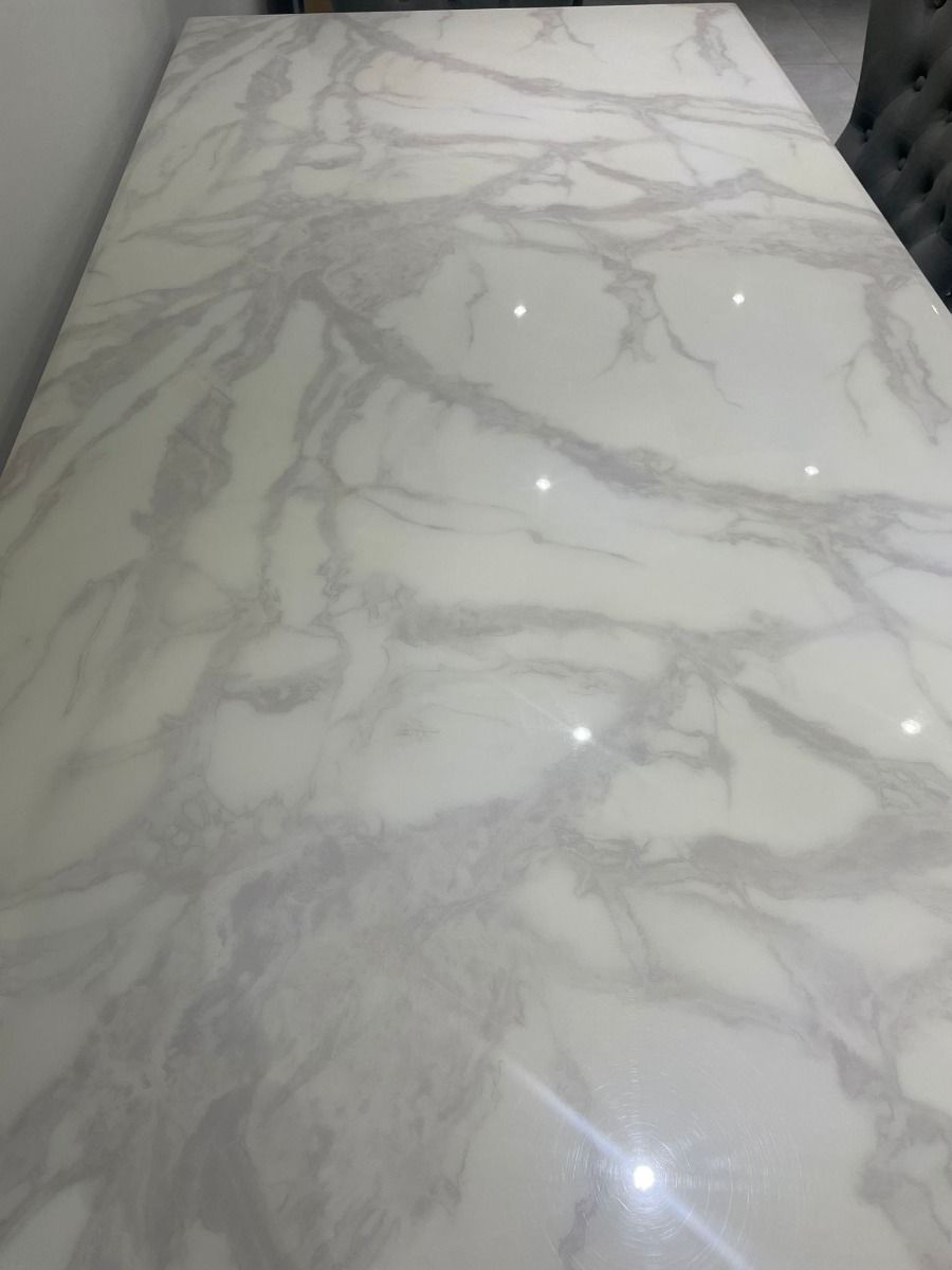 Oakwood Ottavia 1.8M White Marble Dining Table with Windsor Lion Knockerback Dining Chairs