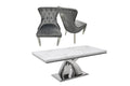 Oakwood Ottavia 1.8M White Marble Dining Table with Windsor Lion Knockerback Dining Chairs