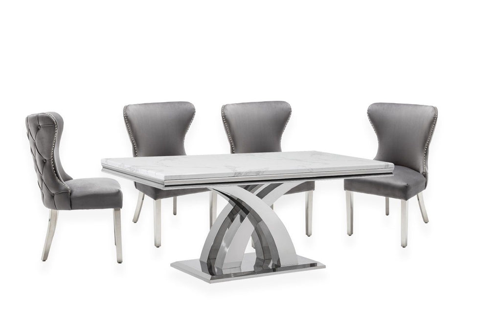Oakwood Ottavia 1.8M White Marble Dining Table with 6 Lewis Chairs