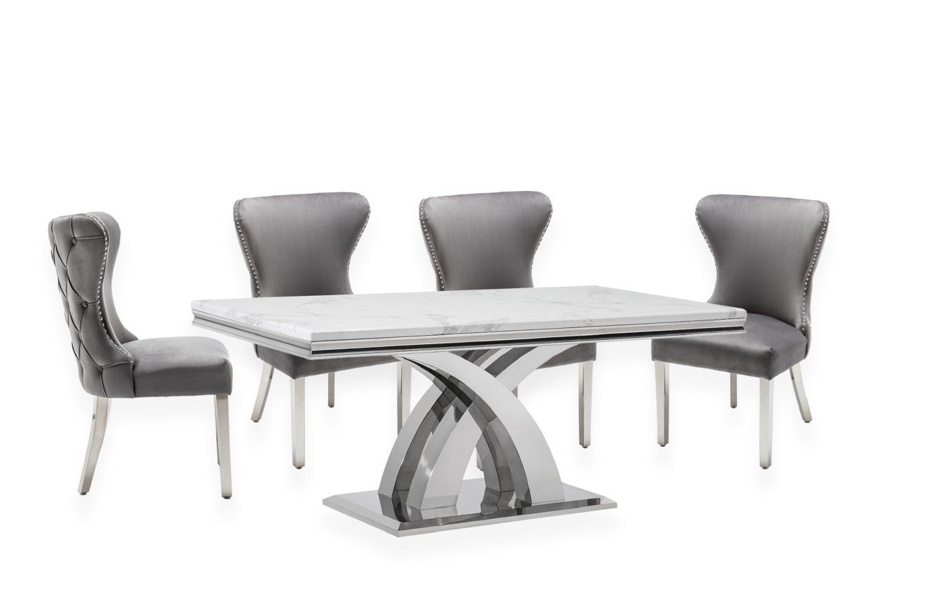 Oakwood Ottavia 1.8M White Marble Dining Table with 6 Lewis Chairs