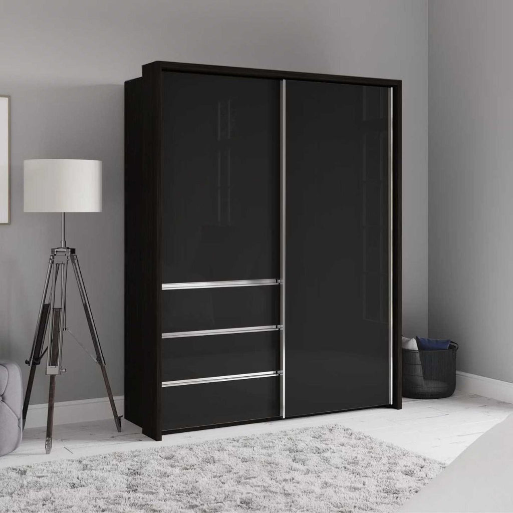 Oakwood Wiemann Pacific 175cm 2 Graphite Glass Doors Sliding Wardrobe with 3 Drawers