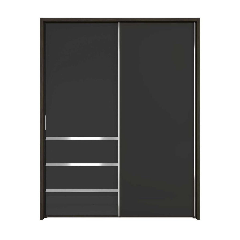 Oakwood Wiemann Pacific 175cm 2 Graphite Glass Doors Sliding Wardrobe with 3 Drawers