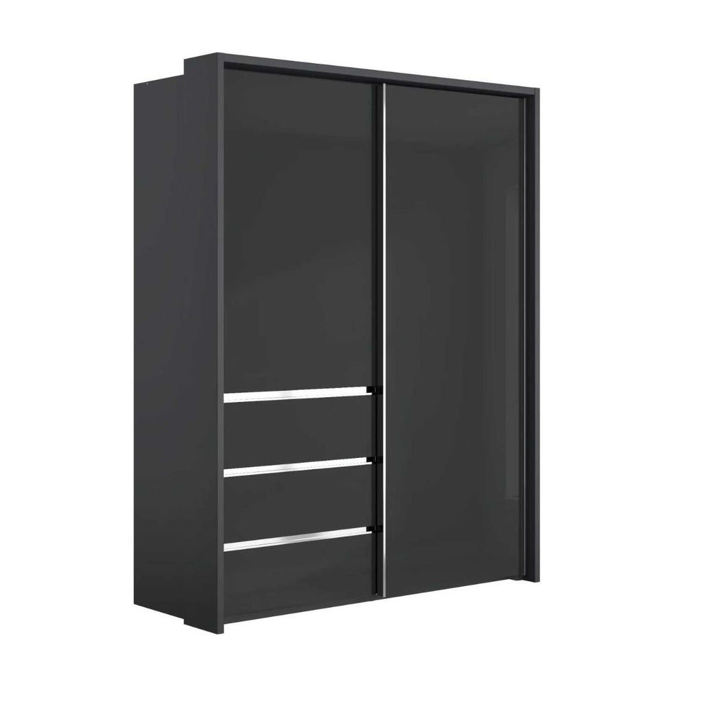 Oakwood Wiemann Pacific 175cm 2 Graphite Glass Doors Sliding Wardrobe with 3 Drawers