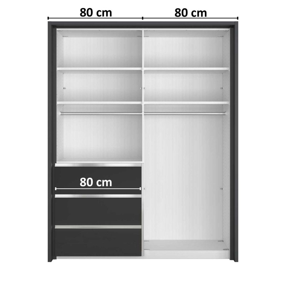 Oakwood Wiemann Pacific 175cm 2 White Glass Sliding Doors Wardrobe with 3 Drawers