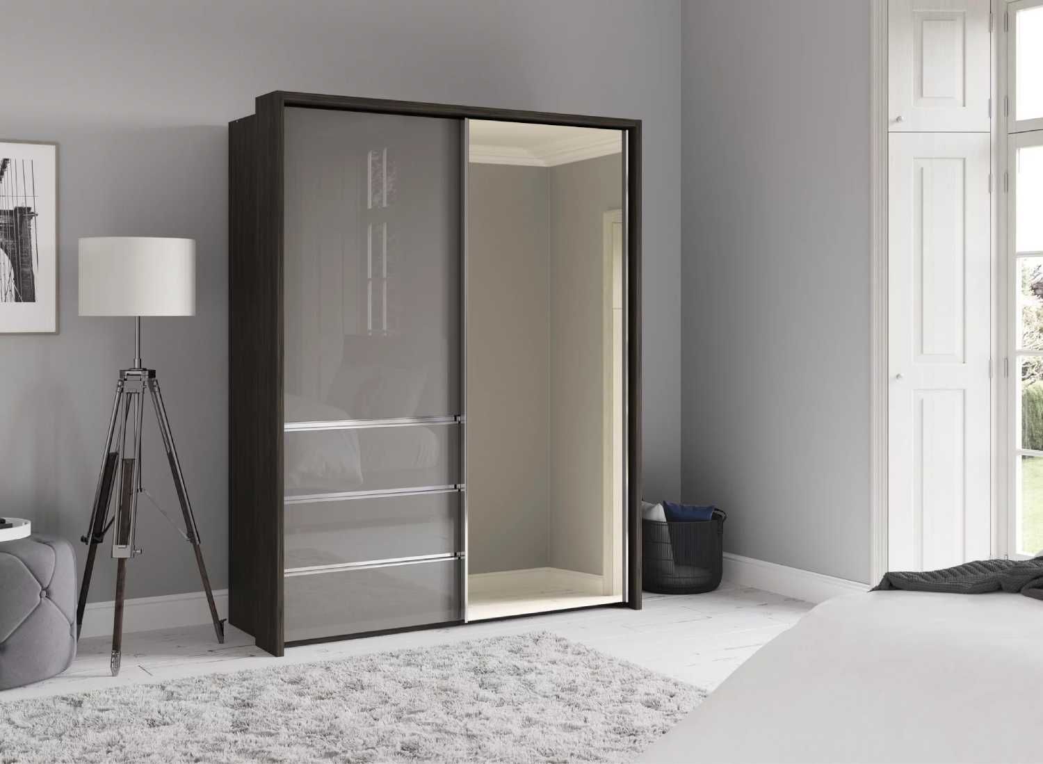 Oakwood Wiemann Pacific 175cm 2 Door Sliding Wardrobe with 3 Drawers and Mirror Door