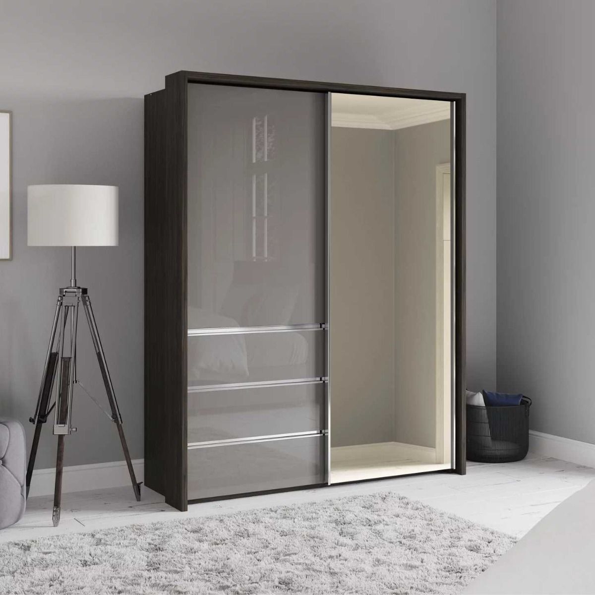 Oakwood Wiemann Pacific 175cm 2 Door Sliding Wardrobe with 3 Drawers and Mirror Door