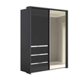 Oakwood Wiemann Pacific 175cm 2 Graphite Glass Doors Sliding Wardrobe with 3 Drawers With Mirror