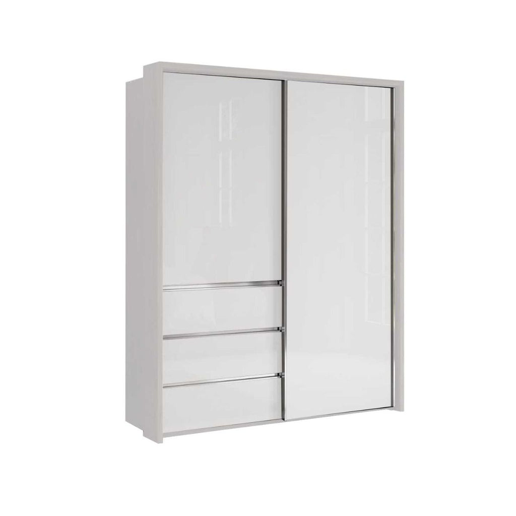 Oakwood Wiemann Pacific 175cm 2 White Glass Sliding Doors Wardrobe with 3 Drawers