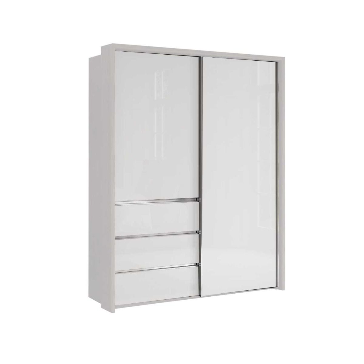 Oakwood Wiemann Pacific 175cm 2 White Glass Sliding Doors Wardrobe with 3 Drawers