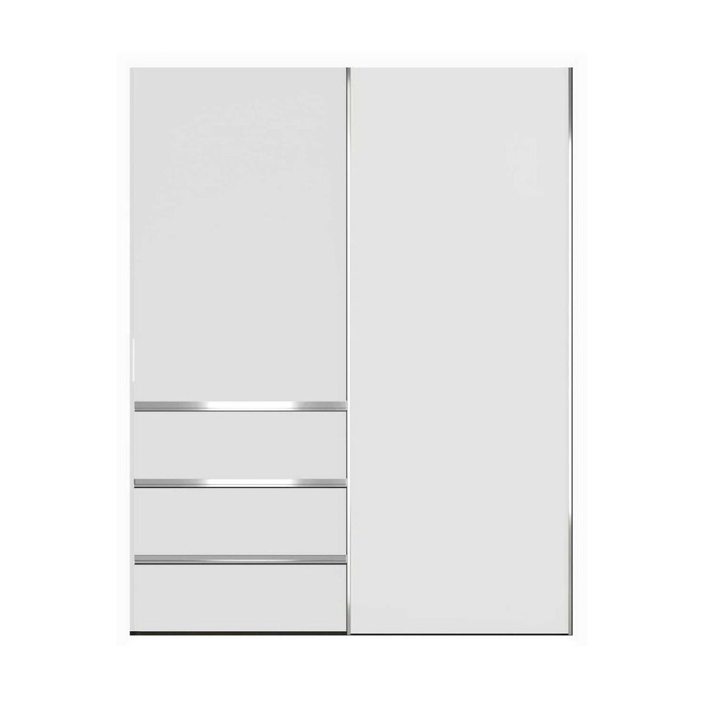 Oakwood Wiemann Pacific 175cm 2 White Glass Sliding Doors Wardrobe with 3 Drawers