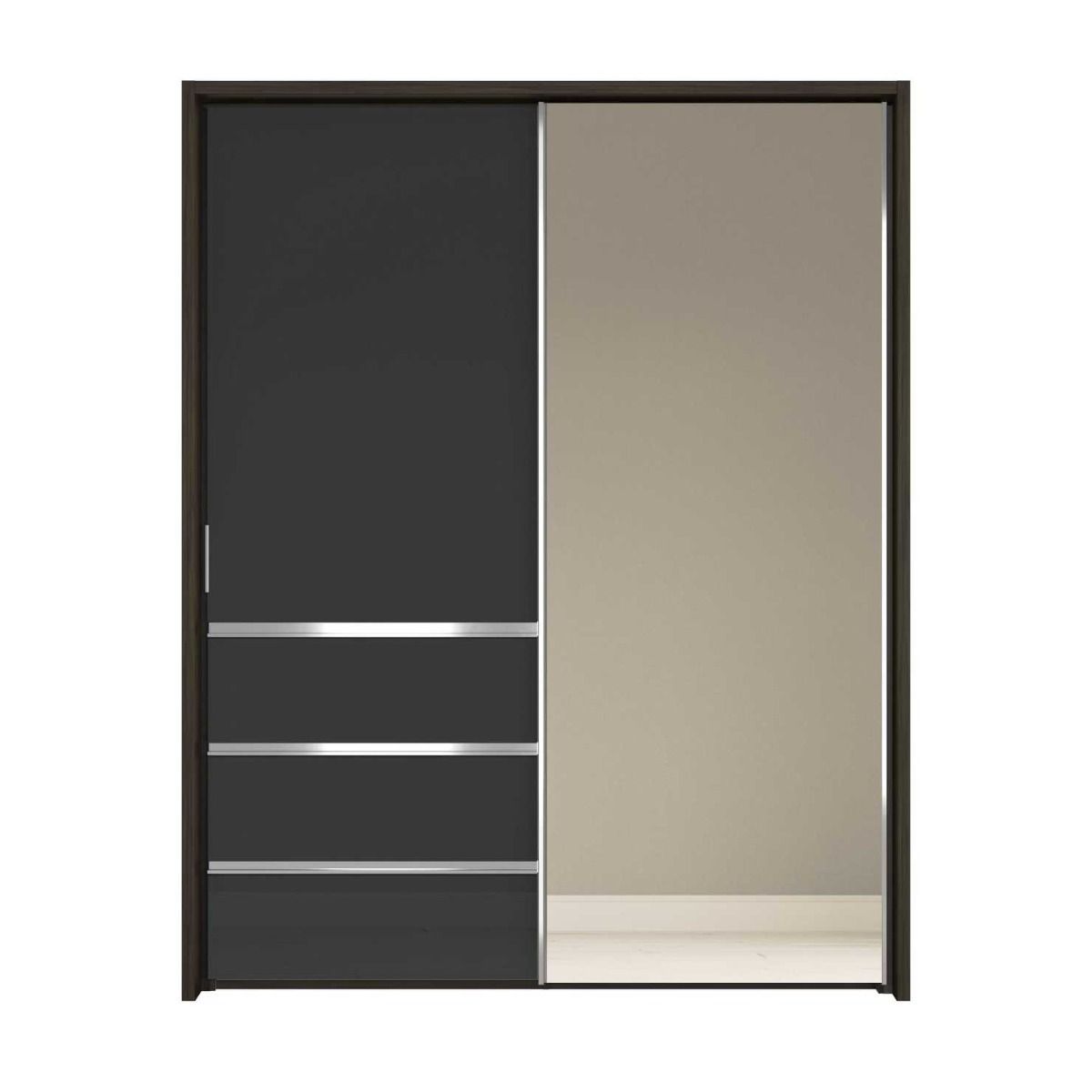 Oakwood Wiemann Pacific 175cm 2 Graphite Glass Doors Sliding Wardrobe with 3 Drawers With Mirror