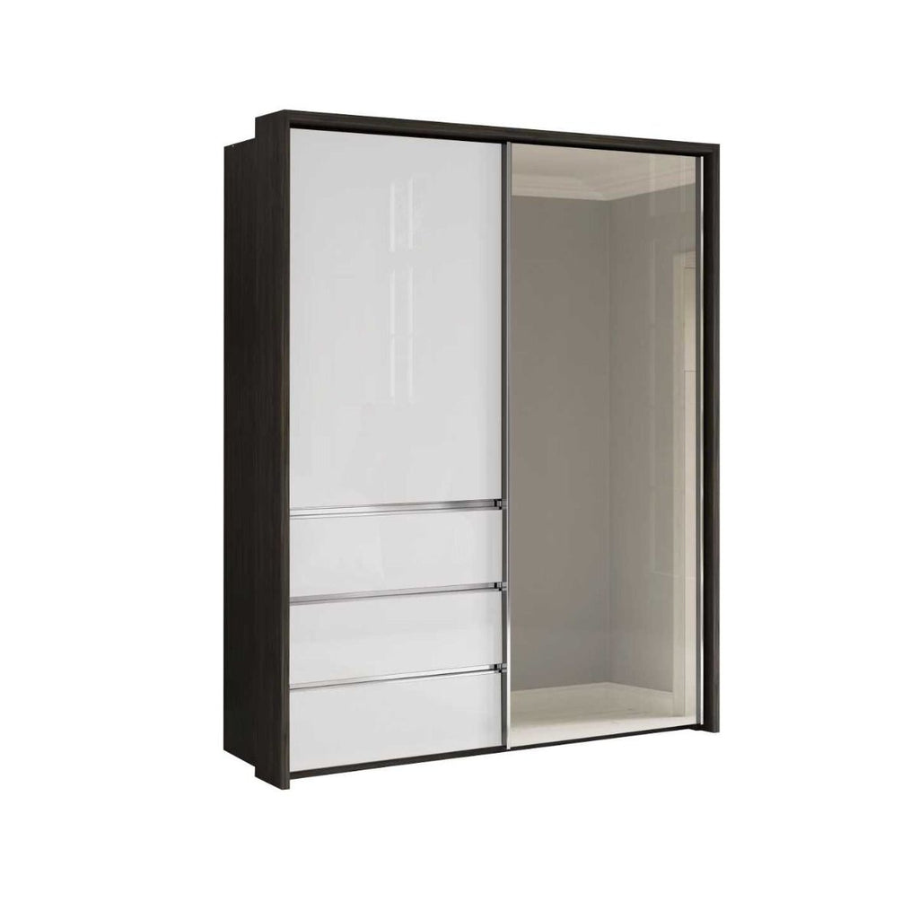 Oakwood Wiemann Pacific 175cm 2 White Glass Doors Sliding Wardrobe with 3 Drawers With Mirror