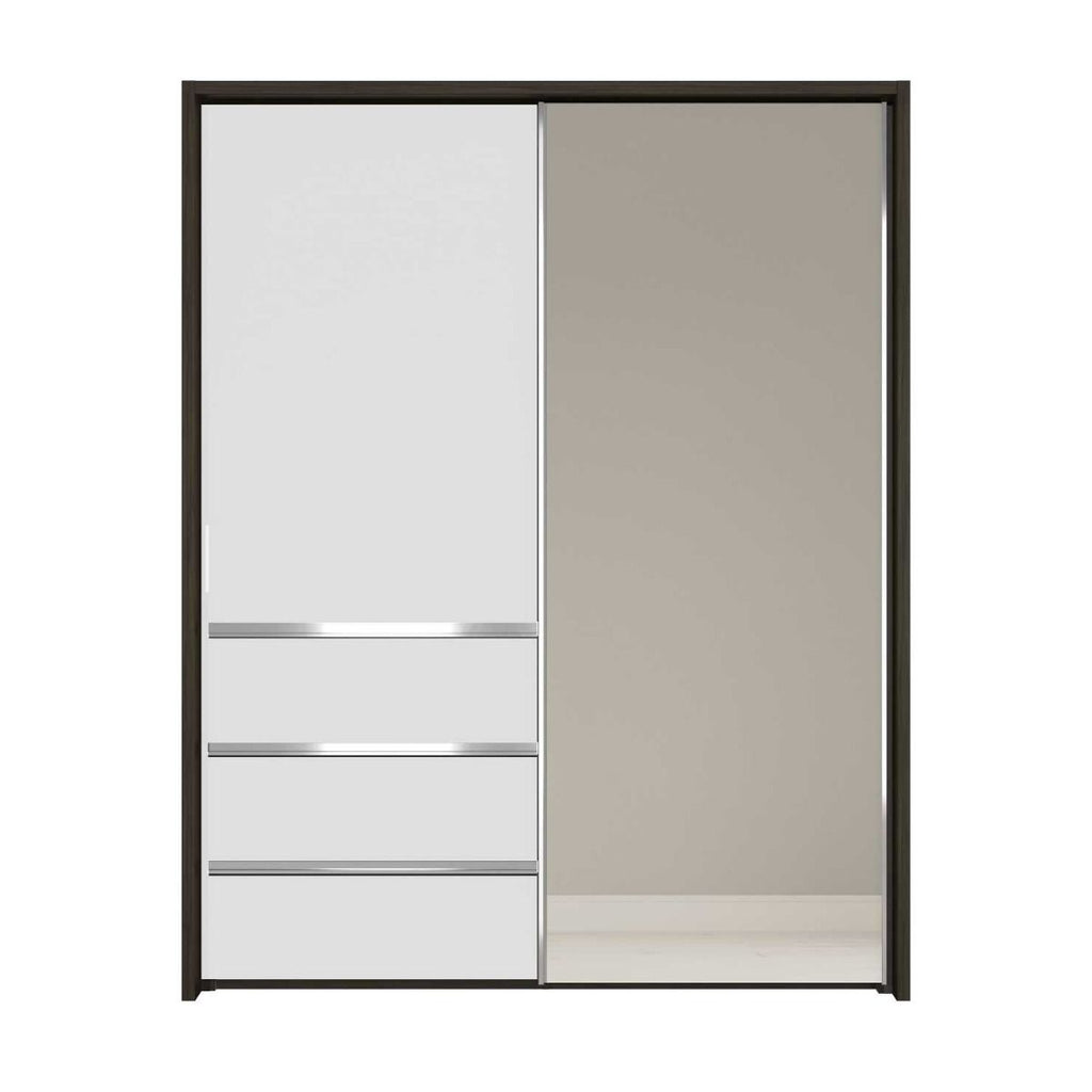 Oakwood Wiemann Pacific 175cm 2 White Glass Doors Sliding Wardrobe with 3 Drawers With Mirror