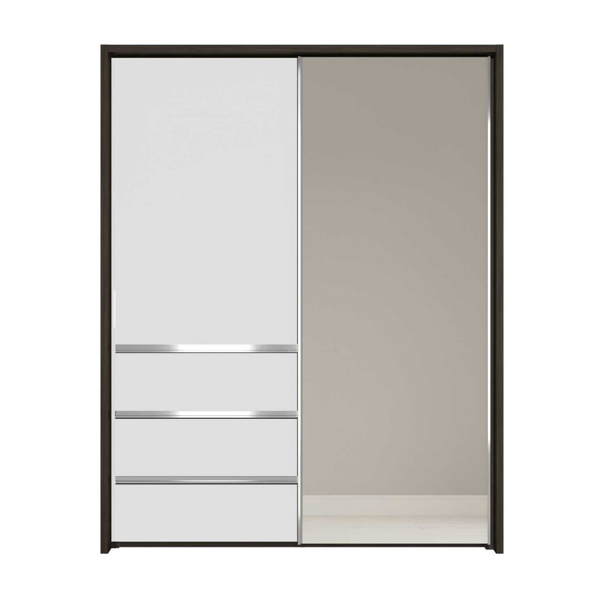 Oakwood Wiemann Pacific 175cm 2 White Glass Doors Sliding Wardrobe with 3 Drawers With Mirror
