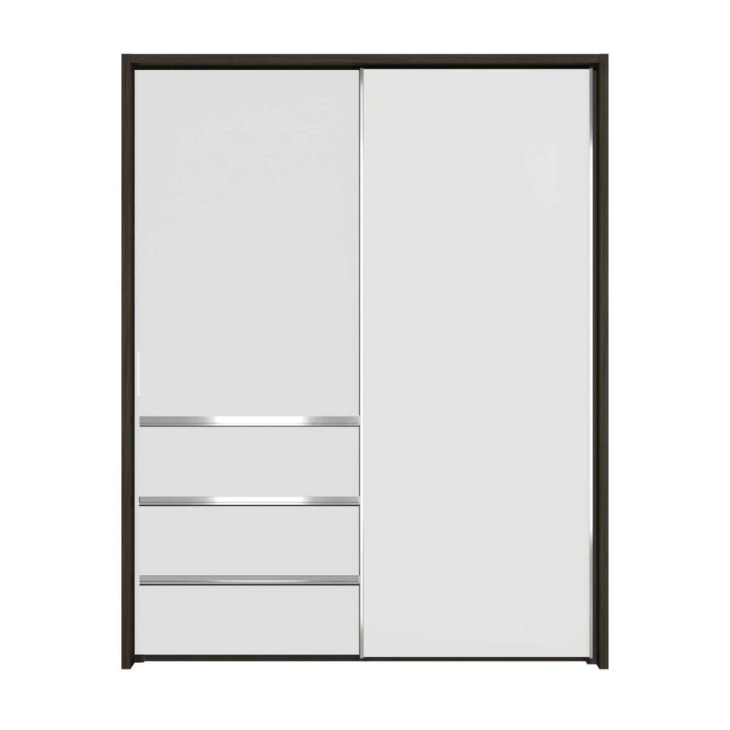 Oakwood Wiemann Pacific 175cm 2 White Glass Doors Sliding Wardrobe with 3 Drawers