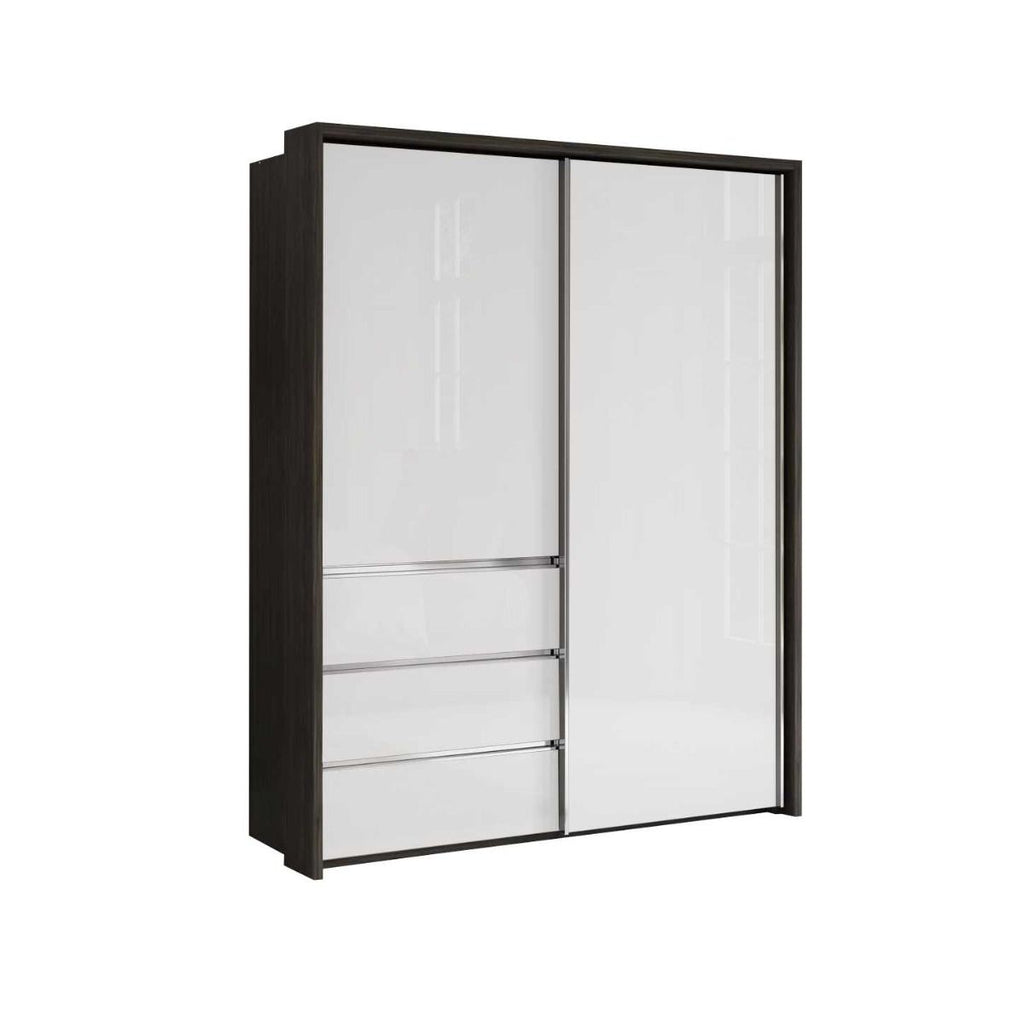 Oakwood Wiemann Pacific 175cm 2 White Glass Doors Sliding Wardrobe with 3 Drawers