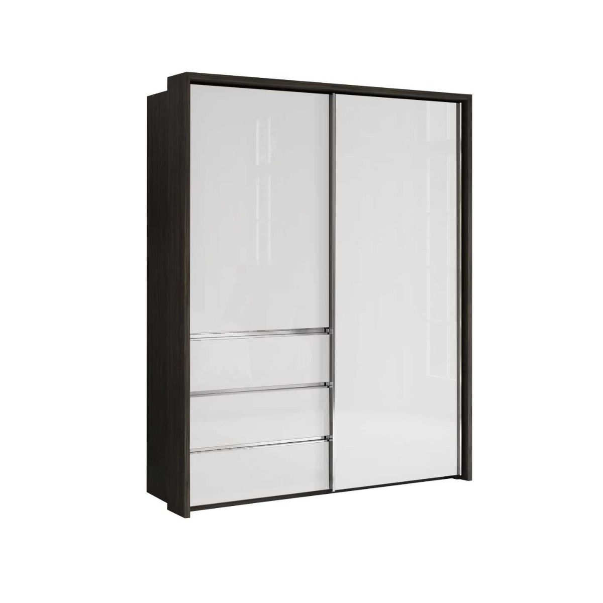 Oakwood Wiemann Pacific 175cm 2 White Glass Doors Sliding Wardrobe with 3 Drawers