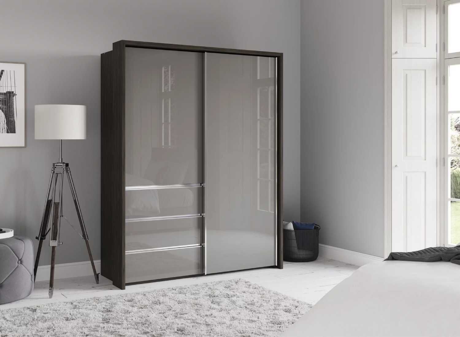 Oakwood Wiemann Pacific 175cm 2 Glass Doors Sliding Wardrobe with 3 Drawers