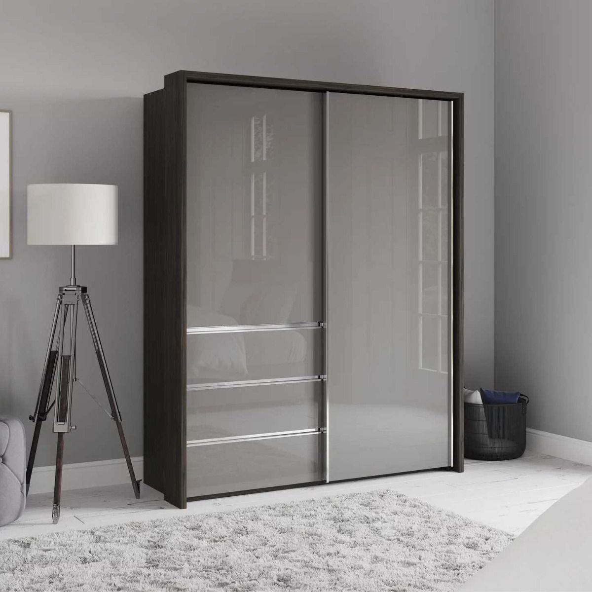 Oakwood Wiemann Pacific 175cm 2 Glass Doors Sliding Wardrobe with 3 Drawers