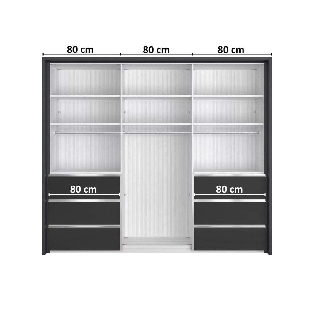 Oakwood Wiemann Pacific 260cm 3 Door Sliding Wardrobe with Drawers at Left and Right