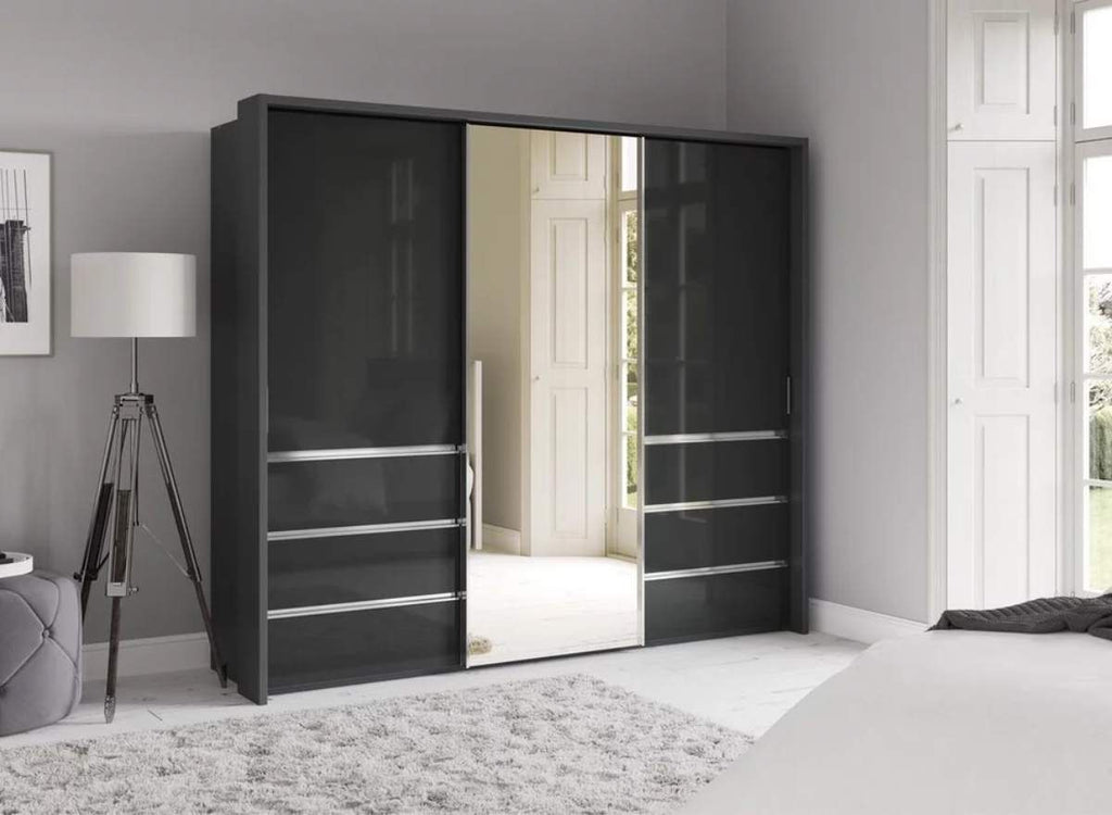 Oakwood Wiemann Pacific 260cm 3 Door Sliding Wardrobe with Drawers at Left and Right