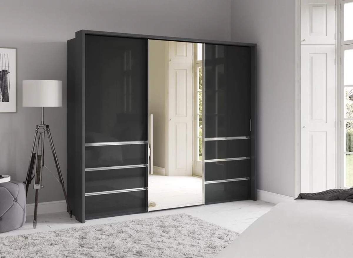 Oakwood Wiemann Pacific 260cm 3 Door Sliding Wardrobe with Drawers at Left and Right