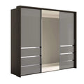 Oakwood Wiemann Pacific 260cm 3 Door Pebble Grey & Mirror Glass Sliding Wardrobe with Drawers at Left and Right