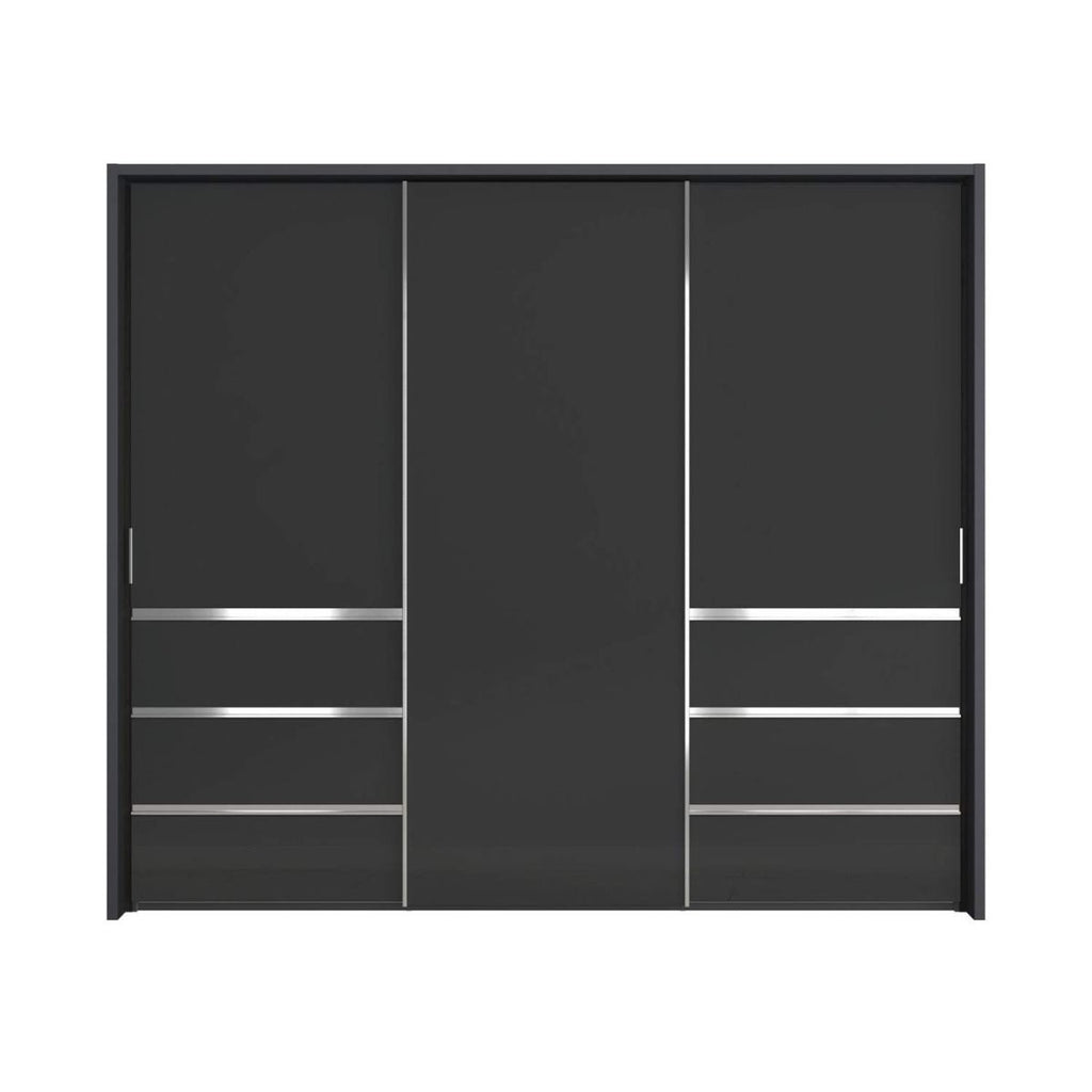Oakwood Wiemann Pacific 260cm 3 Door Glass Sliding Wardrobe with Drawers at Left and Right