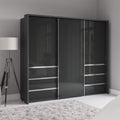 Oakwood Wiemann Pacific 260cm 3 Door Glass Sliding Wardrobe with Drawers at Left and Right