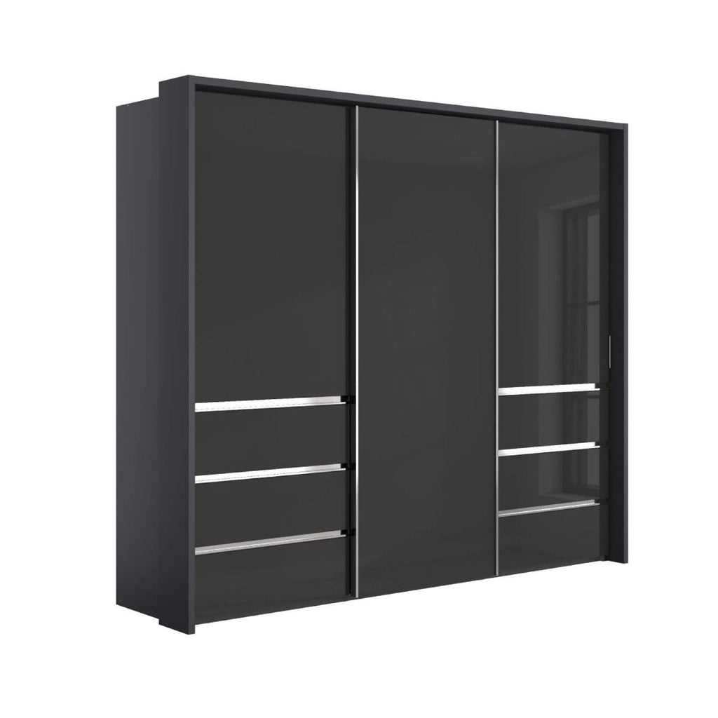 Oakwood Wiemann Pacific 260cm 3 Door Glass Sliding Wardrobe with Drawers at Left and Right